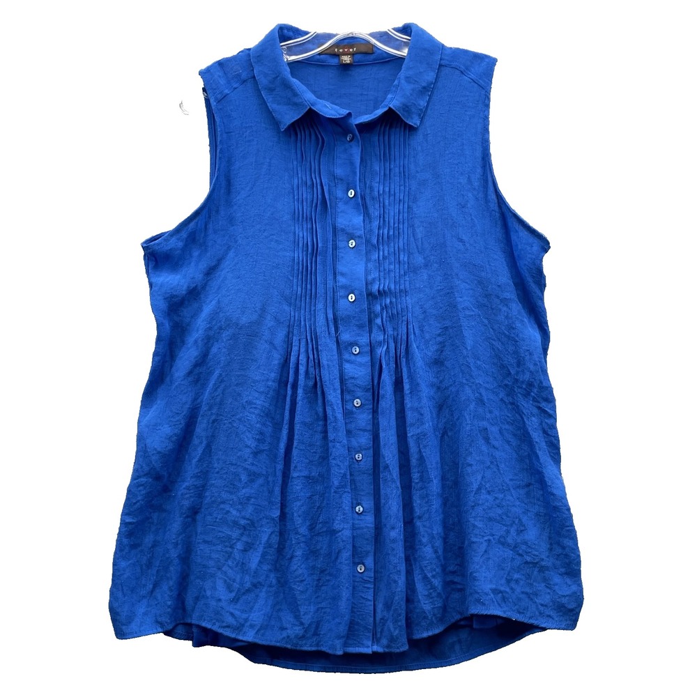 Fever Button Down Top Women's Large Blue Cami Lined Coastal Preppy Beach Grandma